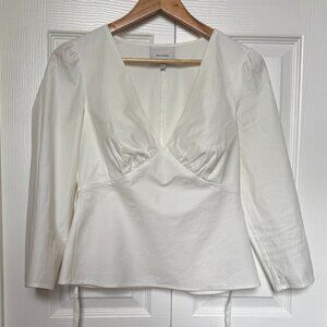Reformation Marisa Top V-Neck Tie Back 3/4 Sleeve White Color Size 4